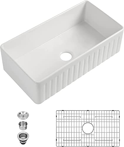 33 White Farmhouse Kitchen Sink - Sarlai 33 Inch Farm Sink Reversible Apron Front White Ceramic Porcelain Fireclay Single Bowl Farmer Sinks #TOP6
