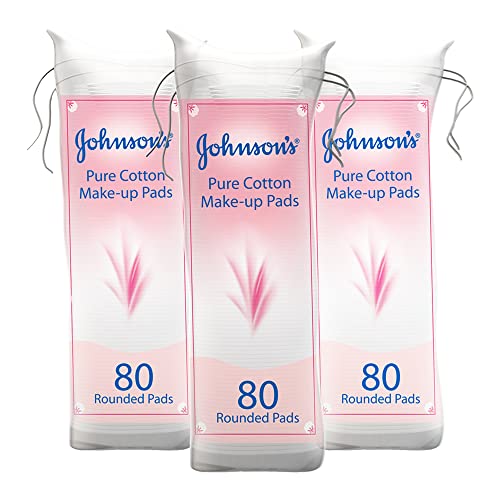 Johnsons Pure Cotton Makeup Pads Pack of 3x80 Rounded Pads Crafted from Pure Cotton Naturally Soft Absorbent and Gentle Removes Makeup Without Leaving Fibres on Your Skin Refreshing Results