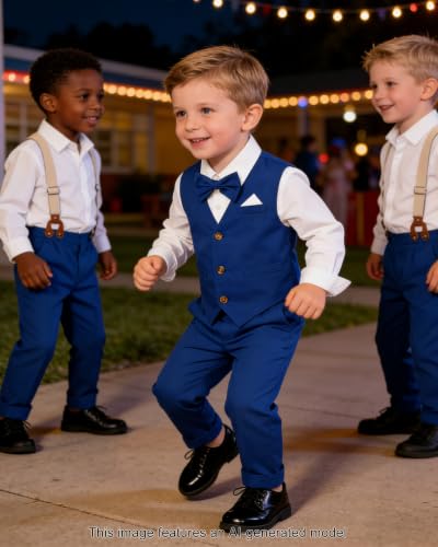 Image of SANGTREE Boys Suit Cotton Linen Formal Set Baby Boy Dress Clothes Gentleman Wedding Ring Bearer Outfits, 3 Months - 9 Years