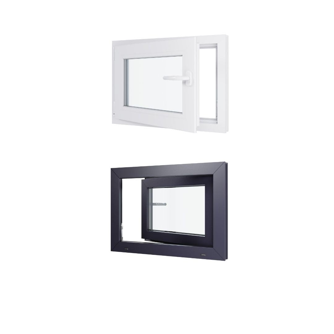 Ventana de PVC bicolor – Triple acristalamiento – Tirante izquierdo – Blanco y antracita. – LxH: