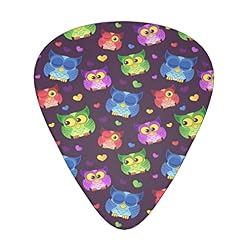 Lot de 12 médiators uniques pour guitare basse électrique et acoustique Motif chouettes et cœurs - Les Beatles, Paul McCartney, John Lennon, RIngo Starr, George Harrison