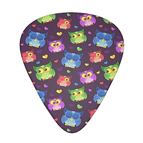 Lot de 12 médiators uniques pour guitare basse électrique et acoustique Motif chouettes et cœurs - Les Beatles, Paul McCartney, John Lennon, RIngo Starr, George Harrison Lot de 12 médiators uniques pour guitare basse électrique et acoustique Motif chouettes et cœurs