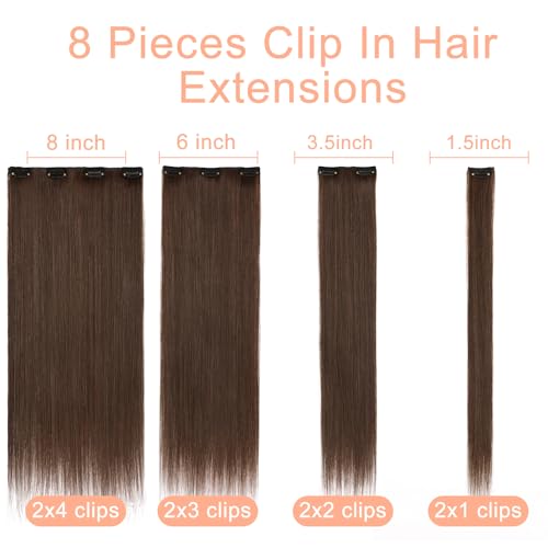 Mscat 20 Inch Clip in Hair Extensions 8Pieces/Set Brown Straight Hair pieces hair extensions Natural Soft Synthetic Hairpieces for Women(9#) - Image 3
