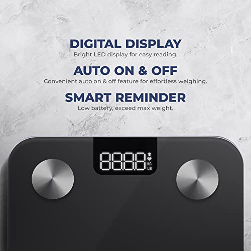 Sunny Health & Fitness 20 Metric Advanced Body Fat Composition BMI Scale with Health Tracker & Analyzer App - Smart Bathroom Scale for Body Weight, Metabolic Age, BMR, Fat Mass and More – SF-WS022063