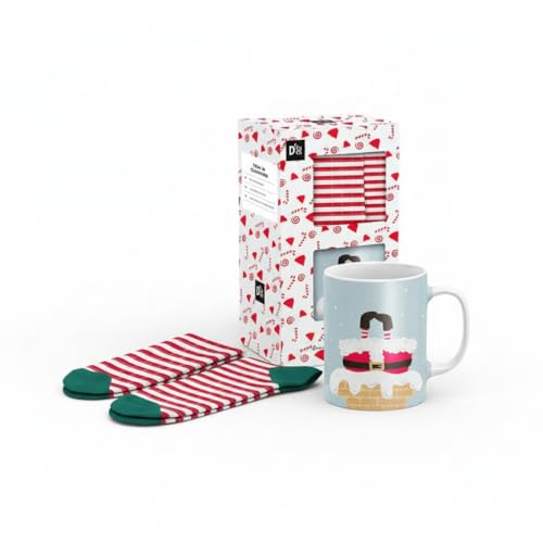 Taza Navideña con Calcetín SET - Regalos originales Navidades - Elfo, Papá Noel y Reyes Magos - Regalo Amigo Invisible (Papá Noel)