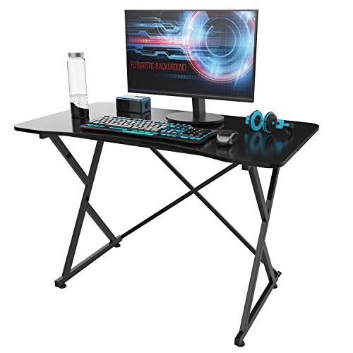 Gaming Desk, Ergonomic Black Home Office Computer Table, Gamer Workstation for PC/Laptop, 43