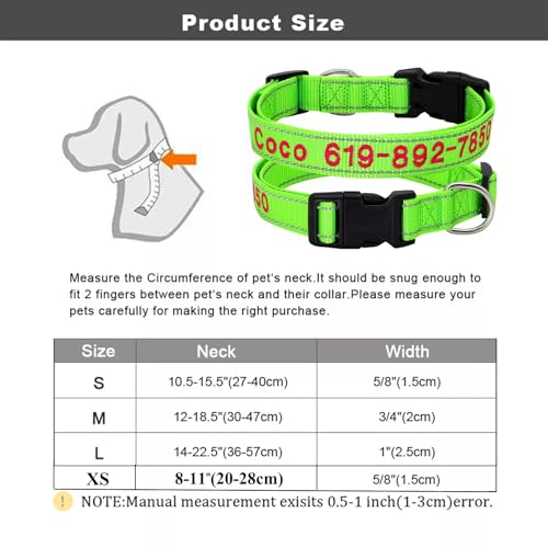 Personalisierte reflektierende Hundehalsbänder, gestickter Name/Telefonnummer, D-Ring-Schnalle mit Schnellverschluss, weiches Nylon, personalisiertes verstellbares Haustierhalsband, 4 Größen für Hund