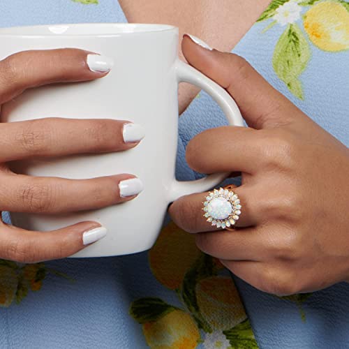 Jewelili Blooming Ring In 18K Yellow Gold Over Sterling Silver Oval And Pear Shape Created Opal With Round Created White Sapphire, Size 7 #TOP4