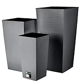 KADAX Blumentopf Set mit Einlage, Blumenkübel aus Kunststoff, Pflanzkübel Set, wetterfester Blumentopf, Innen- und Außenbereich, Outdoor-Pflanzkübel, witterungsbeständiger Blumenkübel (Grafit 3er Set)
