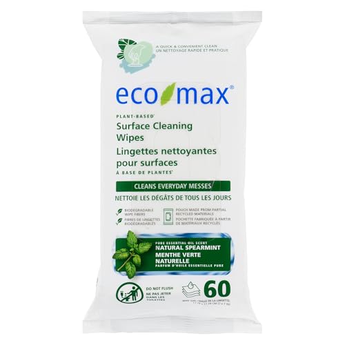 Eco-Max Lingettes Nettoyage Menthe Verte 60 Comptage à Base Plantes