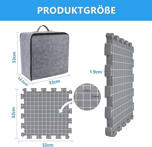 Yrangee Blocking Matte Set, 9 extra dicke Matten mit Raster, 10 Strickblocker, 150 T-Nadeln, Grau – Bild 6