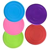 TOGEVAL 5 Piezas Discos Voladores para Perros Resistentes Mordidas Juguetes Interactivos para Entrenamiento Diario al Aire Colores Surtidos Azul Rojo Púrpura Verde Rosa para Cachorros y