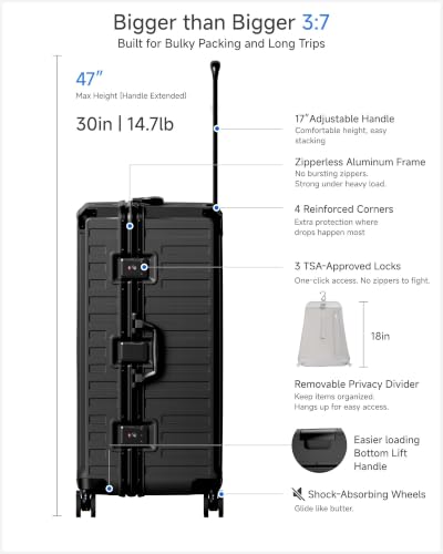 Image of LUGGEX 2PC Front Open Zipperless Luggage Set, Aluminum Frame, Jet Black