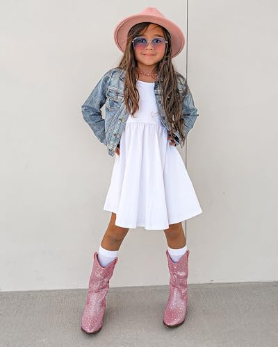 Stelle Girls Short Sleeve Dress Summer Kids Toddler Skater Twirl A Line Solid Color T-Shirt Dress for School Casual 3-12 Y3