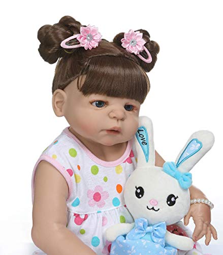 DFJU 23inch 56cm Real Life Handmade Sonnenblumenkleid Blue Kitty Reborn Babypuppe in Tan Haut Gefühl Echte Silikon Vinyl… – Bild 5