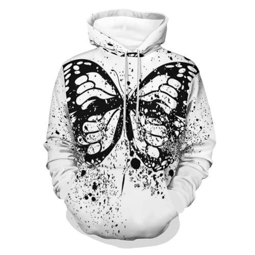 Sweats à capuche manche longue noir et son motif papillon artistique unique