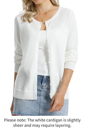 Image of QUALFORT Women's 100% Cotton Lightweight Cardigans Long Sleeve Knitted Button Down Sweater