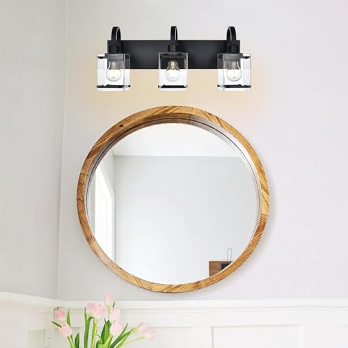 Image of Black Bathroom Light Fixtures Over Mirror 3-Light Wall Sconces Lights, Industrial Vanity Light Farmhouse Lighting Fixtures Bathroom Above Mirror,Modern Wall Light fixtures