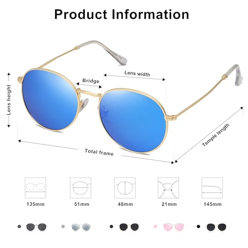 Image of SOJOS Small Round Polarized Sunglasses for Women Men Classic Vintage Shades | Lightweight Stainless Steel Frame UV400 Sun Protection Adjustable Nose Pads SJ1014