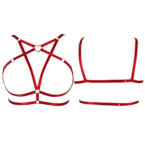BBOHSS Damen Body Harness Plus Size Pentagramm Mode BH Punk Gothic Top Hohler Gürtel Weihnachten Karneval Halloween Tanzkostüm (Weinrot)