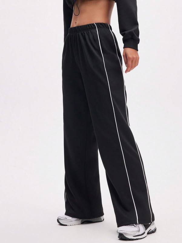 Image of Paralians Women's Straight Fit Polyester Track Pants with Contrast Side Piping | Elastic Waist Comfortable Sports & Casual Wear Bottoms