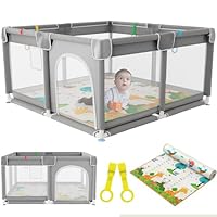 JUPPLIES Box Bambini con Materassino 120×120 cm – Recinto Gioco per Neonato 6-24 Mesi, Rete Traspirante 360°, Struttura Robusta Antiscivolo, Facile da Montare – Area Sicura e Confortevole per la Casa