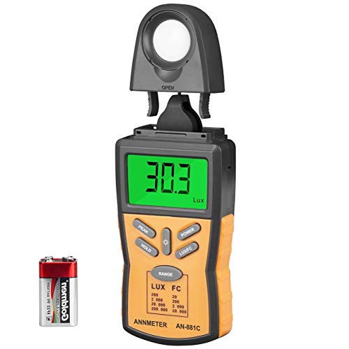 デジタル照度計-植物用光検出器光度計,オフィス輝度、写真撮影、家庭用0.1?200,000ルクス分割型光ルクス/フートキャンドルセンサーを測定するハンドヘルドルーメンテスター(ANNMETER AN-881C)