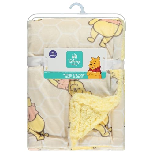 Image of Disney Character Fuzzy Double Sided Mink and Sherpa Baby Blanket, Ultra-Soft and Plush Mink Sherpa Newborn Throw for Infants, Measures 30x40 (Mickey, Minnie, Pooh, Dumbo)