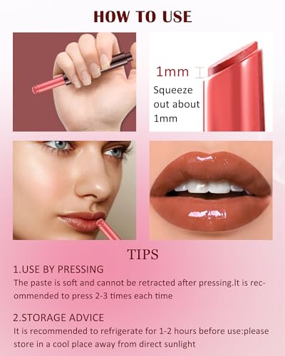 LYSdefeu Hydrating Shimmer Lipstick,Moisturizing Jelly Lip Gloss,Shine Rose Red Lipstick Pen, Long Lasting Waterproof Tint Lip Balm Plumping Lip Stain Pen,Women\'s Day Makeup Gift for Women-05# - Thumbnail 5