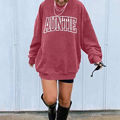 Lotucy Womens Aunt Sweatshirt Cool Aunt Crewneck Sweatshirt Auntie Letter Print Long Sleeve Pullover Top Dark Pink thumb #2