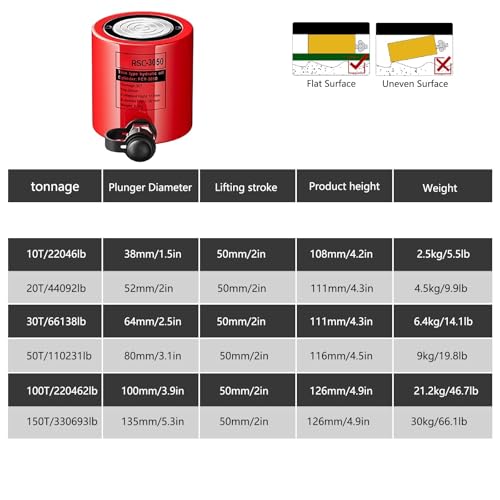 Vérin hydraulique outillage levage 10t course 2 pouces piston robuste