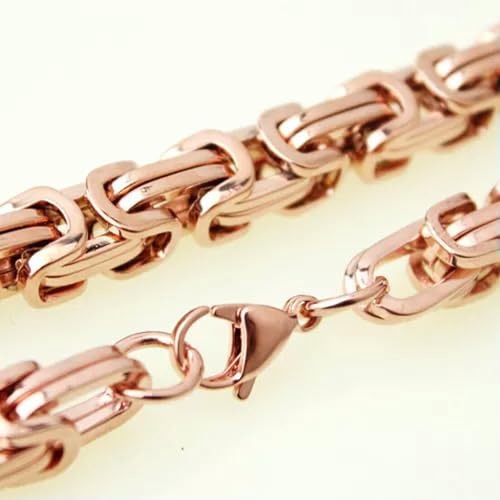 8mm 7-40inch Men Women Rose Gold Plated Stainless Steel Byzantine Chain Necklace4