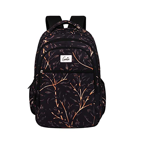 Genie Glitter Casual Backpack for Girls |19 In-36 Ltr with Laptop Sleeve, Three Compartments and Organiser with Padded Shoulders |Best for Books,Stationery,Lunch Box & Essentials - Black, Black, M