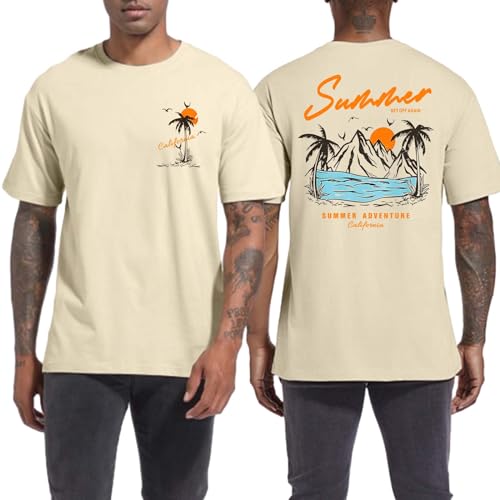 Tuislay Mens Graphic t-Shirts Casual Oversized Letter Print Beach Shirts Baggy Cotton Short Sleeve Tshirt Summer tee Top - Main Image