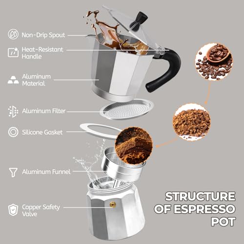 Image of Aluminum 14 Cup 700ml Moka Pot Express Coffee Maker Stovetop Espresso Percolator Coffeemaker Italian Classic Style Brewing Greca Cafe Mocha Machine for Cafeteras Lover Camping Travel and Home Use 24oz