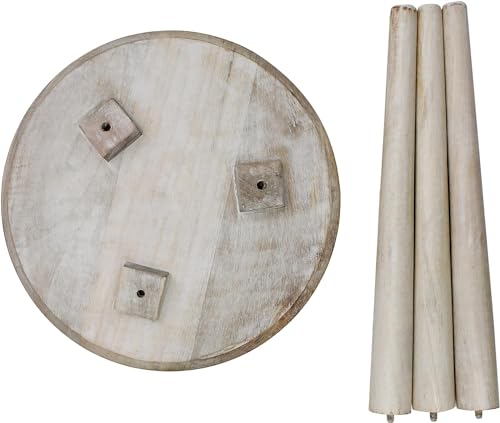 Image of VASIL MART Wooden Table with Three Legs A Modern Round Coffee Table and Side Table for Small Spaces with Pillar Coffee Table for Plants, Books, Magazines White wash B