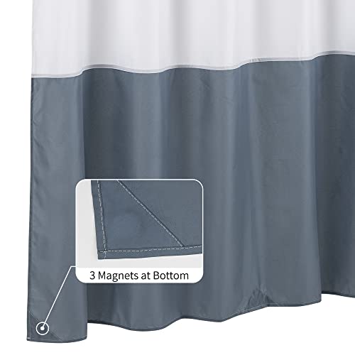 Image of ALYVIA SPRING Waterproof Fabric Shower Curtain Liner - Soft & Light-Weight Cloth Shower Liner, 3 Bottom Magnets, Hotel Quality & Machine Washable - Standard Size 72x72, White and Stone Blue