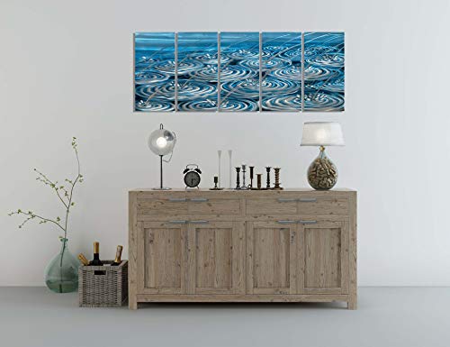 BATRENDY ARTS Blue Metal Wall Art Raindrop Artwork Decor Nautical Sea Hanging Sculpture Abstract Home Accent Handmade Office Panel Decoration Set of 5 - Image 6