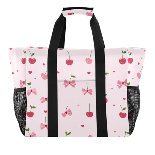 STAYTOP Cherry and Bow Large Beach Bags for Women & Men,Waterproof Sandproof Beach Tote Swim Pool Bag for Pool Gym Grocery Travel