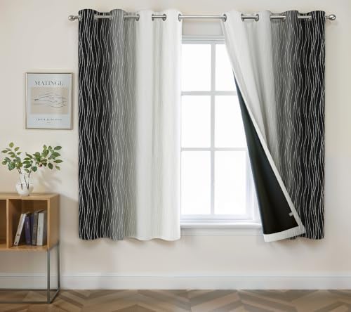 Image of Ultimate Trends Ombre Blackout Curtains for Bedroom Room Darkening Curtains for Living Room,Energy Saving,Thermal Insulated Grommet Window Drapes, Black and Greyish White, 8 FEET,2 Panels