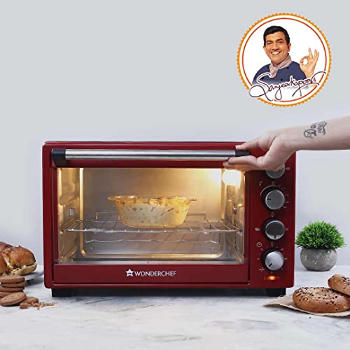 Image of Wonderchef Oven Toaster Griller (OTG) Crimson Edge - 28Litres - With Auto-Shut Off Heat-Resistant Tempered Glass Multi-Stage Heat Selection 2 Yrs Warranty 1600W RedBake Grill RoastEasy Clean