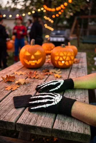 OTPEH 2 Pairs Skeleton Gloves for Men & Women, Skull Bone Halloween Costume - image 5