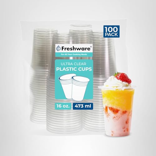 Freshware 16 oz Clear Disposable Plastic Cups, Clear Plastic Cups Tumblers, Heavy-duty Party Glasses, Disposable Cups for Thanksgiving, Halloween, Christmas Party, 16 Oz Cups, 100 Count (Pack of 1) - Thumbnail 7