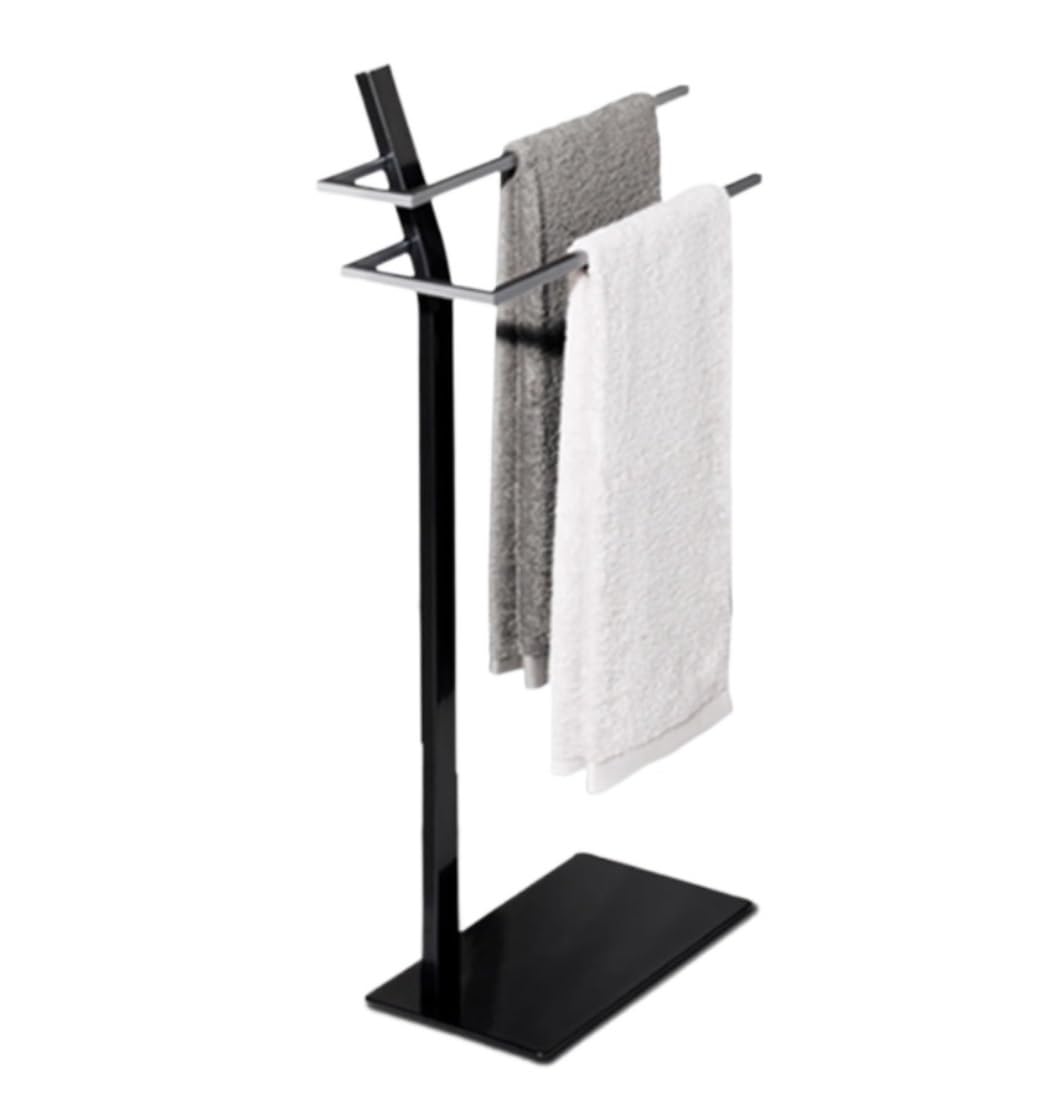 Porte-serviettes autoportant de salle de bain : support de séchage sur pied à double barre