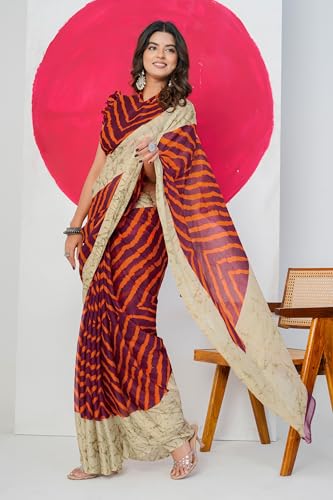 Image of MIRCHI FASHION Women Saree Ethnic Motif Print Chiffon | Breathable Lightweight Plain Weave Sari for Office and Daily Use (Available in 20 Designs)