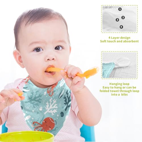 Image of vvfelixl Baby Muslin Washcloths Octopus Swimming Underwater Baby Burp Cloths Cotton Baby Face Towel for Newborn Infants Boys Girls Soft and Absorbent 11.8 X 11.8 in, 3 Pack