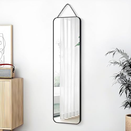 47x14 Mirror Full Body Length Door Hanging/Rope Hang/Wall Mounted Metal Frame Rectangle Mirrors for Bedroom Bathroom Dressing Living Room 47 inch Black - Image 3