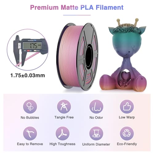 Image of Matte Rainbow PLA Filament 1.75mm, Amoybaby Gradient Rapid PLA Filament 1KG(2.2lbs) Multi-Color Changing 3D Printer Filament for FDM 3D Printers & 3D Pens