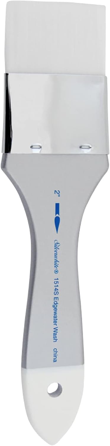 Silver Brush Limited 1514S -2 Silverwhite Edgewater Wash Paintbrush for Watercolor, Gouache, Inks, Dyes, Fluid, & Flow Acrylic, Size 2 Inches, Short Handle