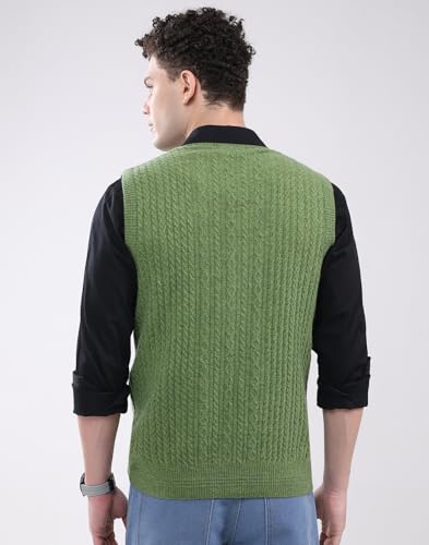 Image of Monte Carlo Men's Regular Fit Pullover | Self Design Pattern | Pull On Closure with Sleeveless V Neck Winter Pullover for Men's